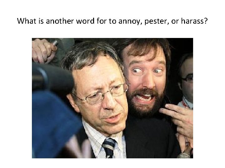 What is another word for to annoy, pester, or harass? 