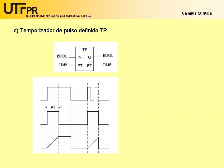 UNIVERSIDADE TECNOLÓGICA FEDERAL DO PARANÁ c) Temporizador de pulso definido TP Campus Curitiba 