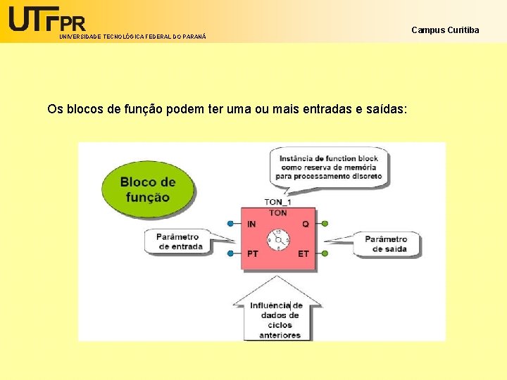 UNIVERSIDADE TECNOLÓGICA FEDERAL DO PARANÁ Os blocos de função podem ter uma ou mais