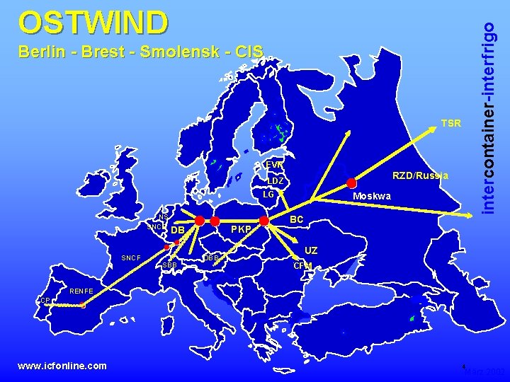 intercontainer-interfrigo OSTWIND Berlin - Brest - Smolensk - CIS TSR EVR RZD/Russia LDZ LG