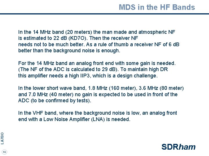 MDS in the HF Bands In the 14 MHz band (20 meters) the man