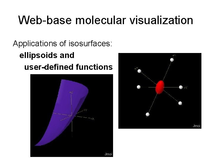 Web-base molecular visualization Applications of isosurfaces: ellipsoids and user-defined functions 