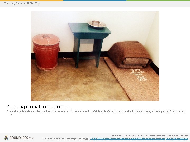 The Long Decade (1989 -2001) Mandela's prison cell on Robben Island The inside of