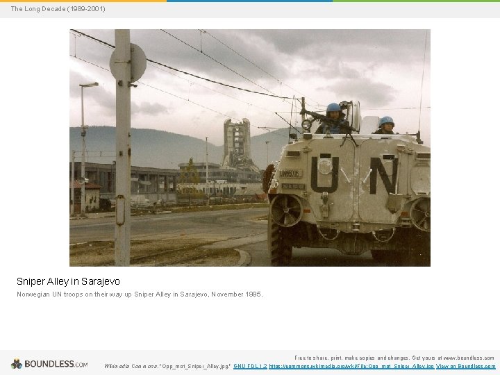 The Long Decade (1989 -2001) Sniper Alley in Sarajevo Norwegian UN troops on their