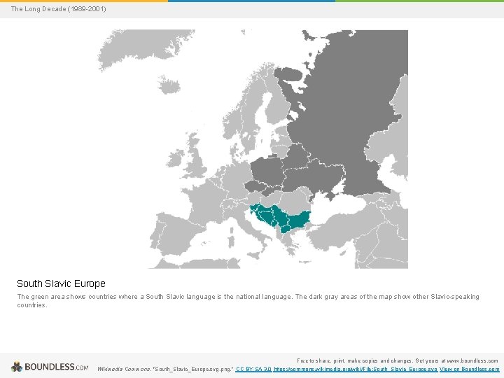 The Long Decade (1989 -2001) South Slavic Europe The green area shows countries where
