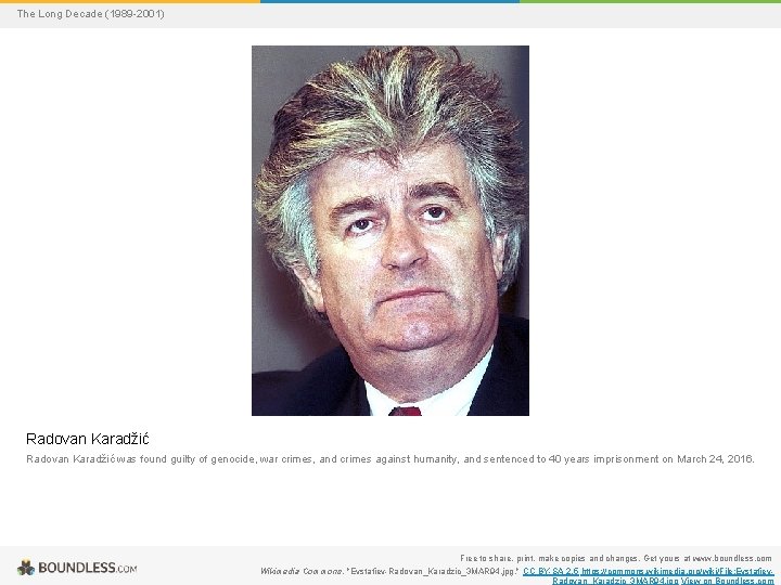 The Long Decade (1989 -2001) Radovan Karadžić was found guilty of genocide, war crimes,