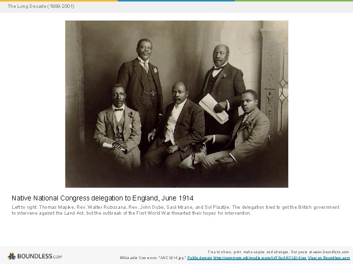The Long Decade (1989 -2001) Native National Congress delegation to England, June 1914 Left