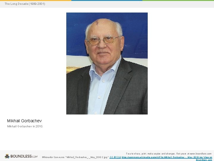 The Long Decade (1989 -2001) Mikhail Gorbachev in 2010. Free to share, print, make