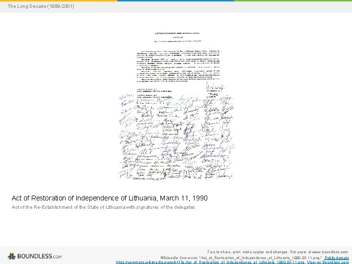 The Long Decade (1989 -2001) Act of Restoration of Independence of Lithuania, March 11,