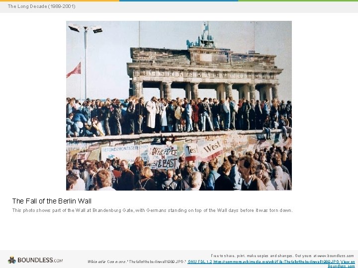 The Long Decade (1989 -2001) The Fall of the Berlin Wall This photo shows