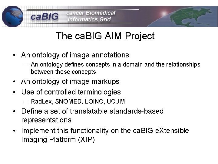 The ca. BIG AIM Project • An ontology of image annotations – An ontology