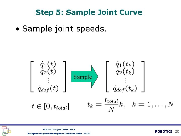 Step 5: Sample Joint Curve • Sample joint speeds. Sample TEMPUS IV Project: 158644