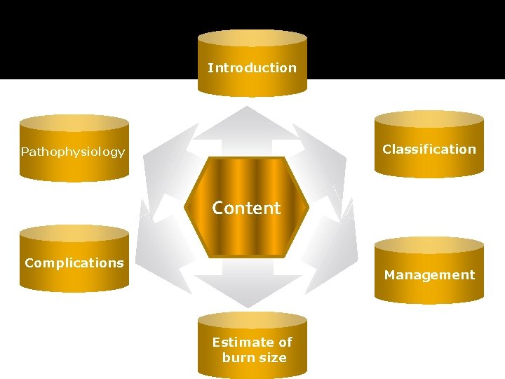 Introduction Classification Pathophysiology Content Complications Management Estimate of burn size 