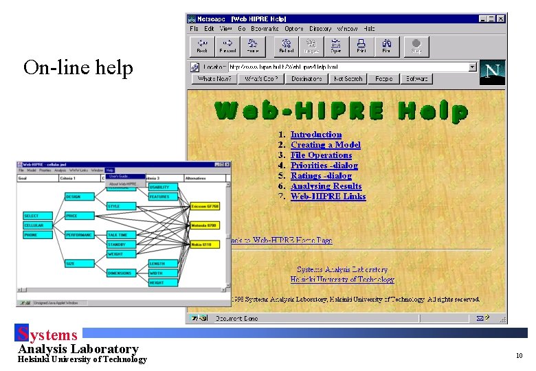 On-line help S ystems Analysis Laboratory Helsinki University of Technology 10 