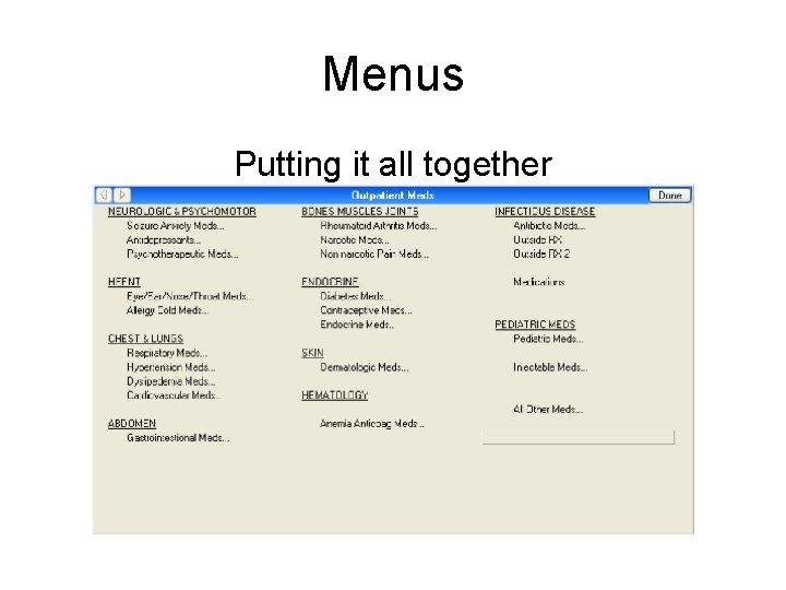Menus Putting it all together 