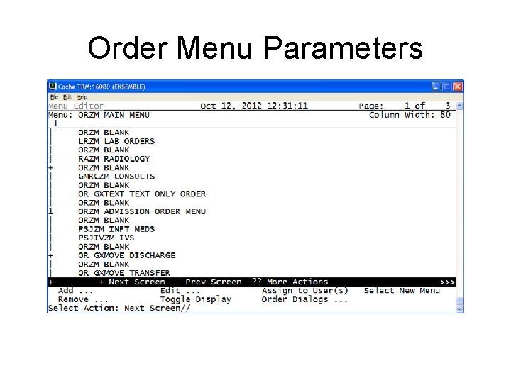 Order Menu Parameters 
