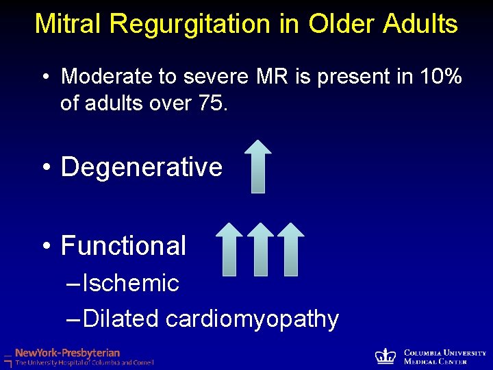 Mitral Regurgitation in Older Adults • Moderate to severe MR is present in 10%