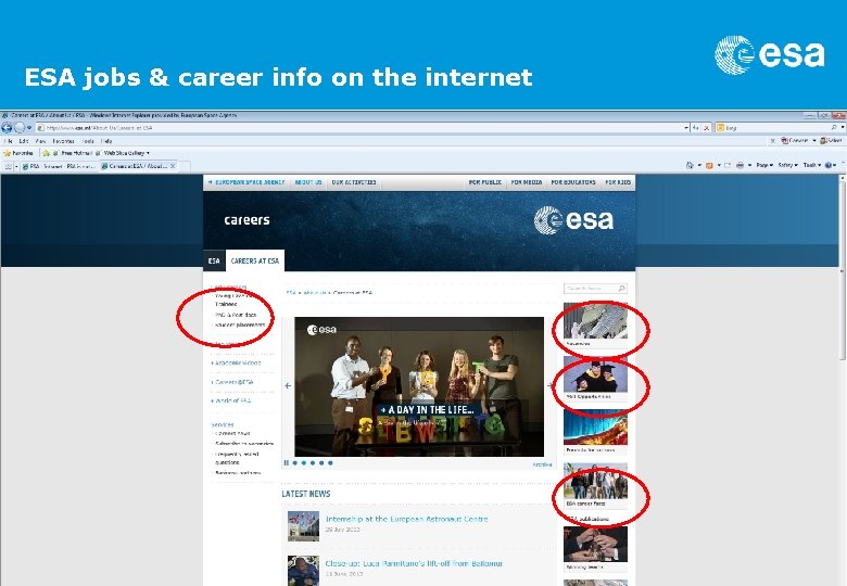 ESA jobs & career info on the internet 