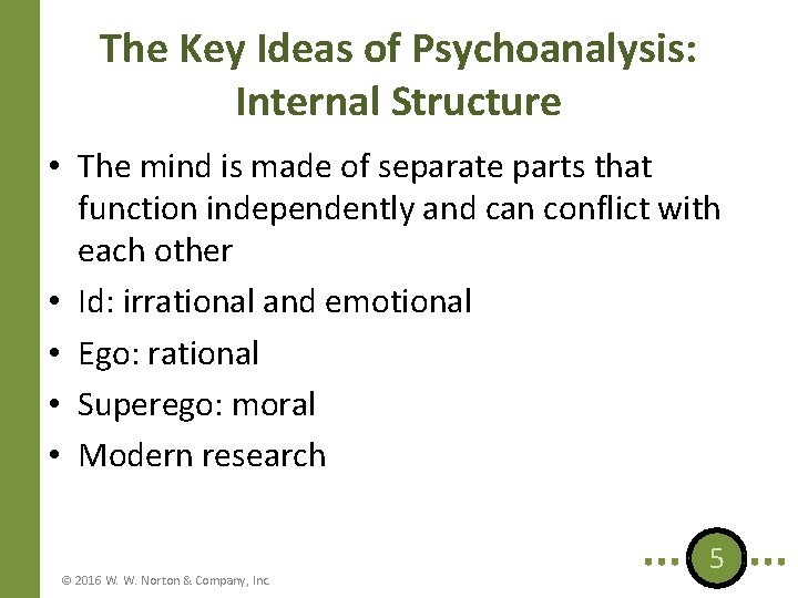 The Key Ideas of Psychoanalysis: Internal Structure • The mind is made of separate