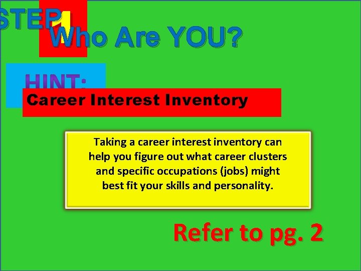 1 STEP Who Are YOU? Career Interest Inventory Taking a career interest inventory can