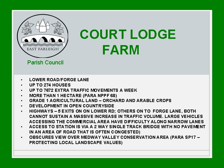 COURT LODGE FARM Parish Council • • • LOWER ROAD/FORGE LANE UP TO 274