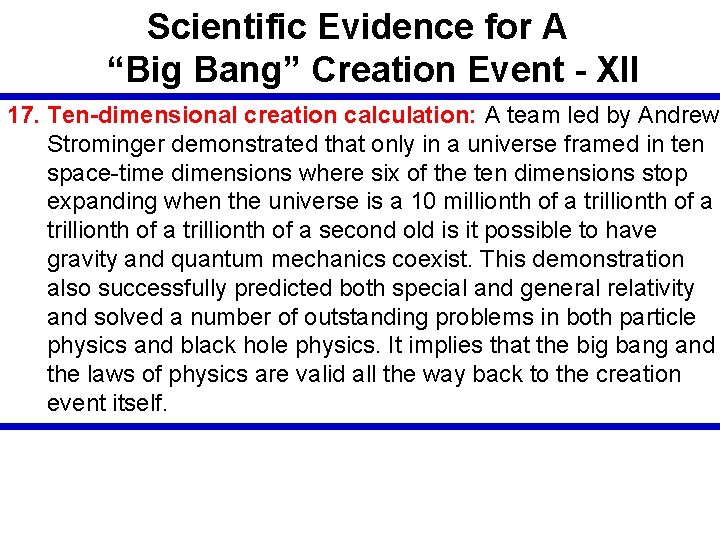 Scientific Evidence for A “Big Bang” Creation Event - XII 17. Ten-dimensional creation calculation:
