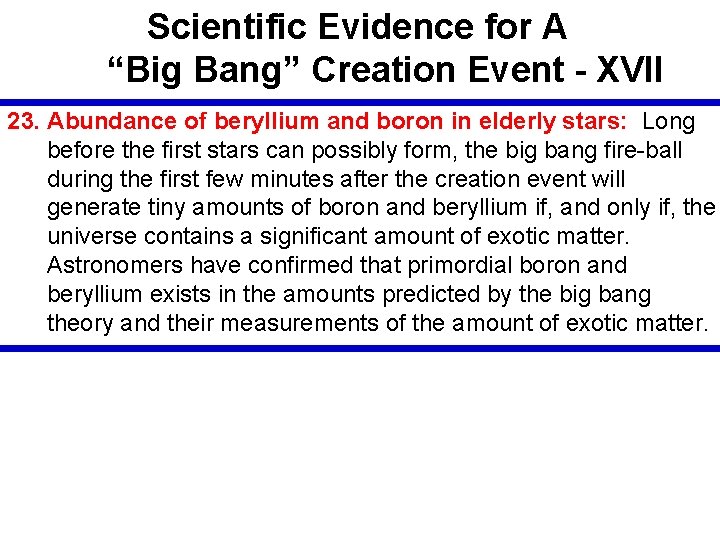 Scientific Evidence for A “Big Bang” Creation Event - XVII 23. Abundance of beryllium