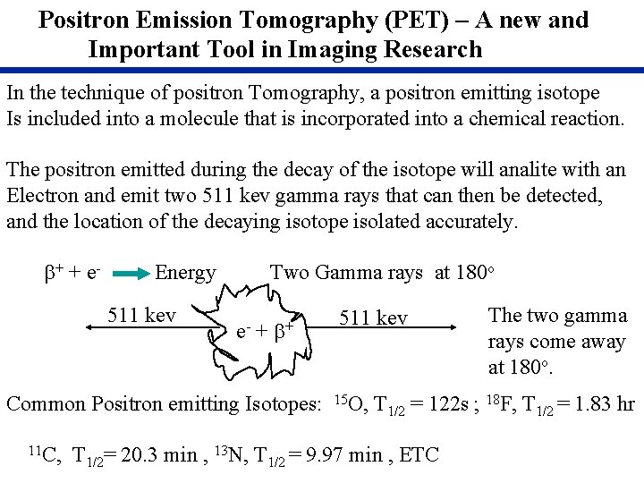 Positron Emission Tomography (PET) – A new and Important Tool in Imaging Research In