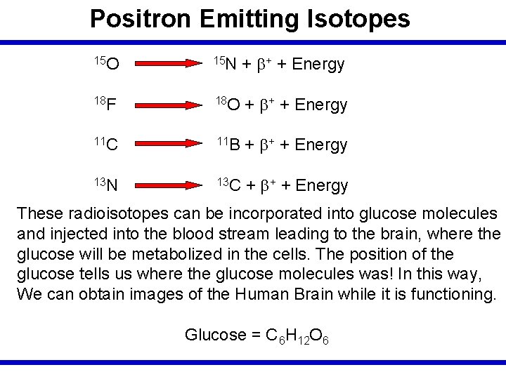 Positron Emitting Isotopes 15 O 15 N + + + Energy 18 F 18