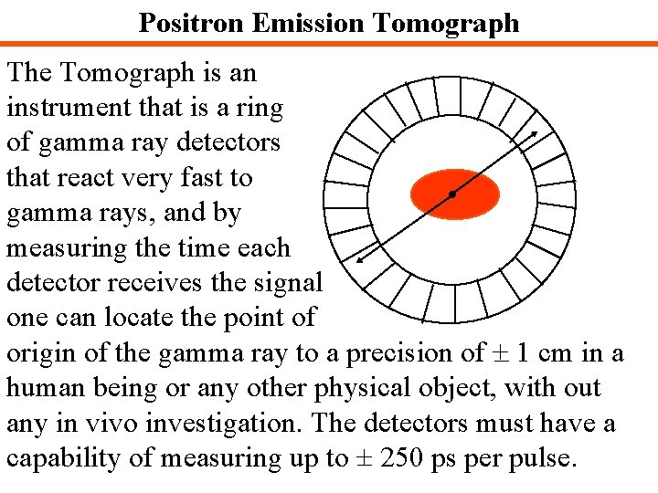 Positron Emission Tomograph The Tomograph is an instrument that is a ring of gamma