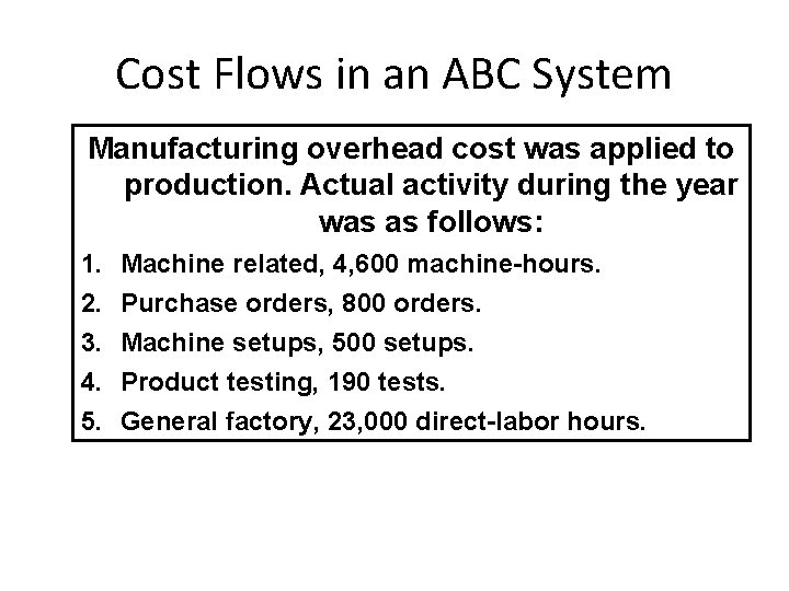 Cost Flows in an ABC System Manufacturing overhead cost was applied to production. Actual