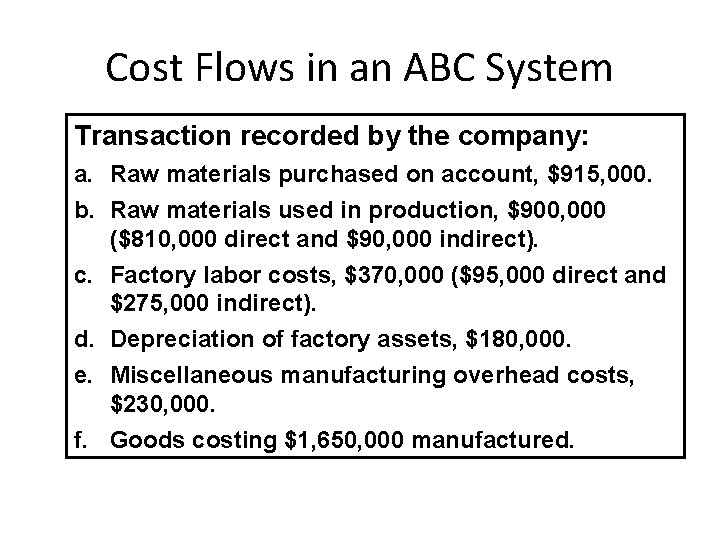 Cost Flows in an ABC System Transaction recorded by the company: a. Raw materials