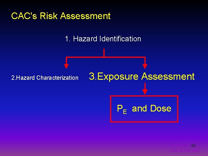 CAC's Risk Assessment 1. Hazard Identification 2. Hazard Characterization 3. Exposure Assessment PE and