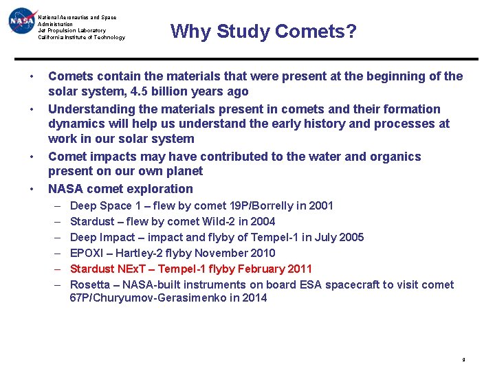 National Aeronautics and Space Administration Jet Propulsion Laboratory California Institute of Technology • •