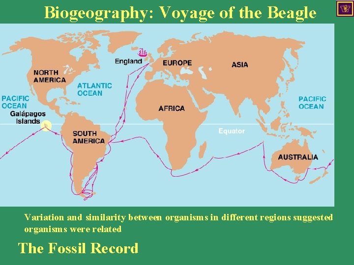 Biogeography: Voyage of the Beagle Variation and similarity between organisms in different regions suggested