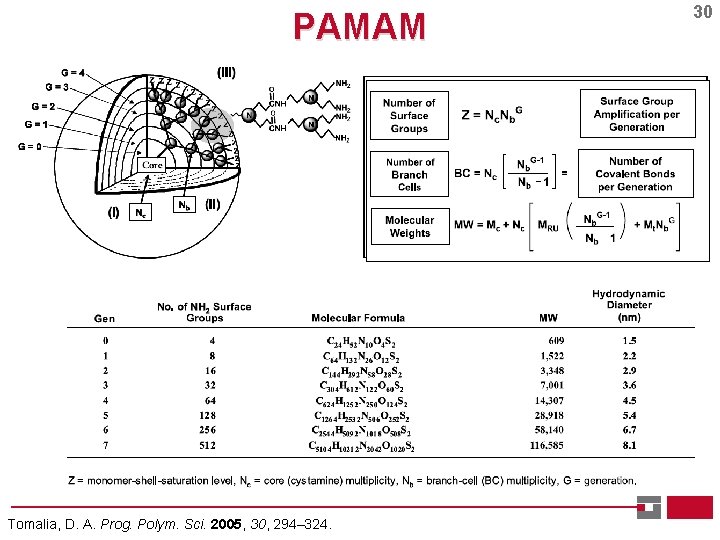 PAMAM Tomalia, D. A. Prog. Polym. Sci. 2005, 30, 294– 324. 30 