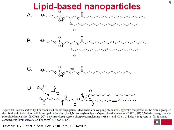 Lipid-based nanoparticles Sapsford, K. -E. et al. Chem. Rev. 2013, 1904– 2074. 9 