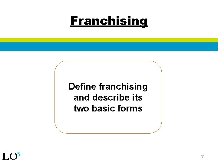 Franchising Define franchising and describe its two basic forms LO 5 31 