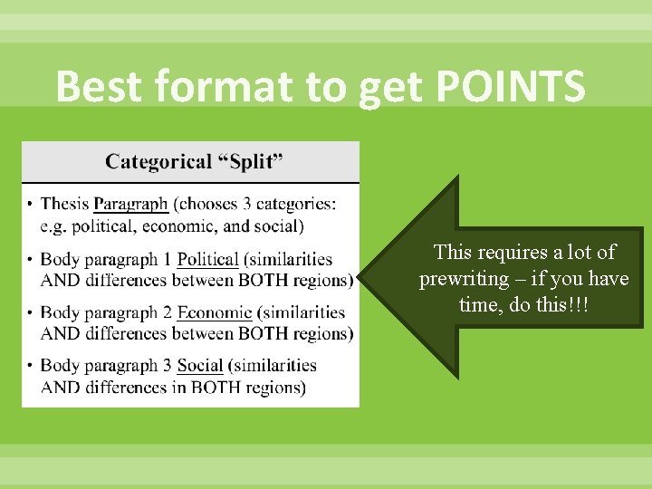 Best format to get POINTS This requires a lot of prewriting – if you