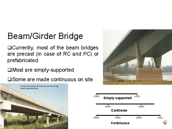 Beam/Girder Bridge Currently, most of the beam bridges are precast (in case of RC