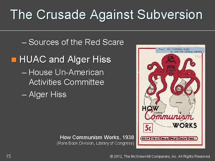 The Crusade Against Subversion – Sources of the Red Scare n HUAC and Alger
