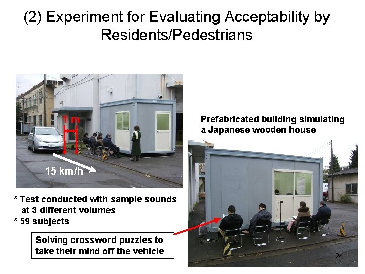 (2) Experiment for Evaluating Acceptability by Residents/Pedestrians 1 m Prefabricated building simulating a Japanese