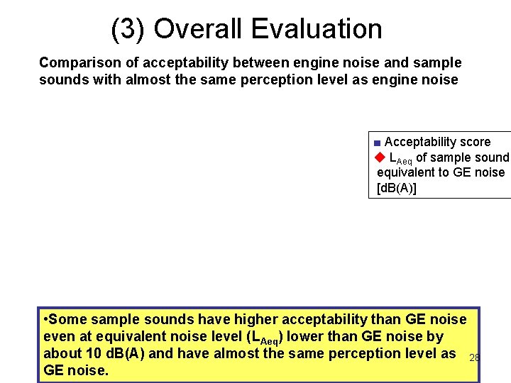 (3) Overall Evaluation Comparison of acceptability between engine noise and sample sounds with almost