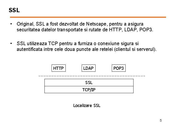 SSL • Original, SSL a fost dezvoltat de Netscape, pentru a asigura securitatea datelor