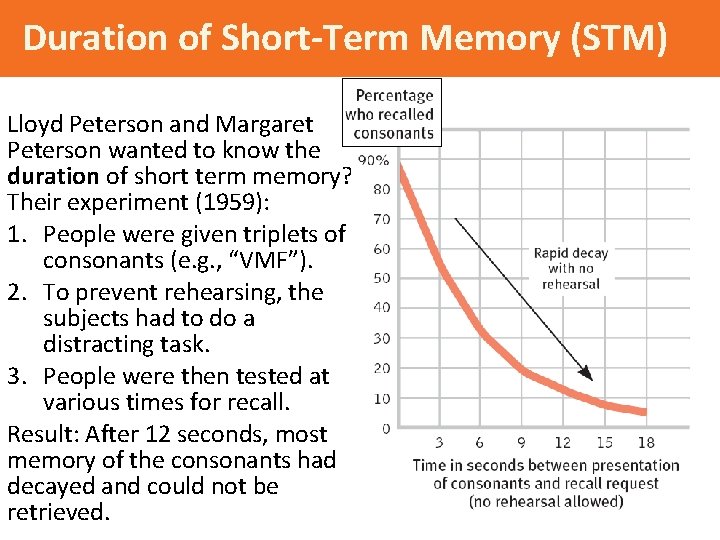 Duration of Short-Term Memory (STM) Lloyd Peterson and Margaret Peterson wanted to know the