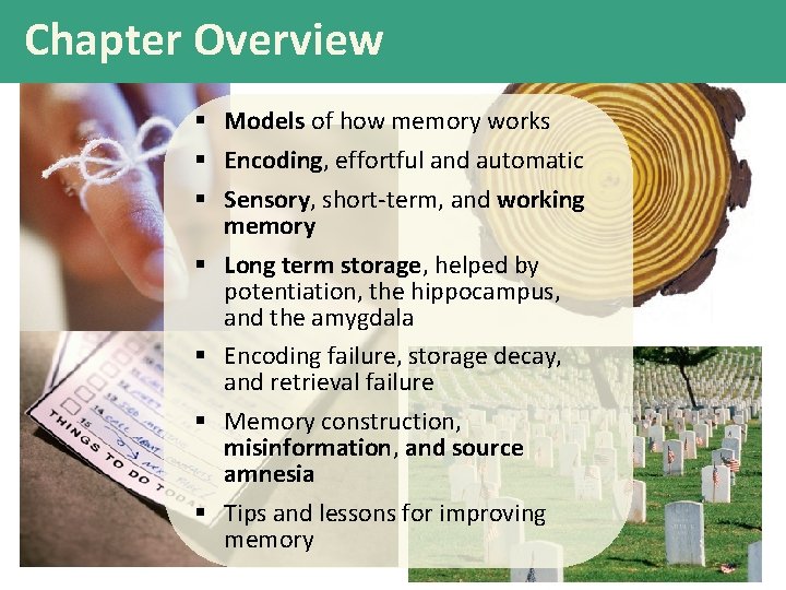 Chapter Overview § Models of how memory works § Encoding, effortful and automatic §