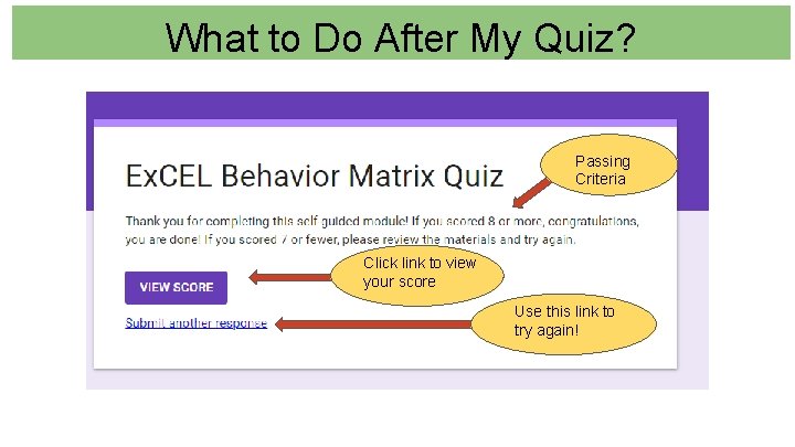 What to Do After My Quiz? Passing Criteria Click link to view your score