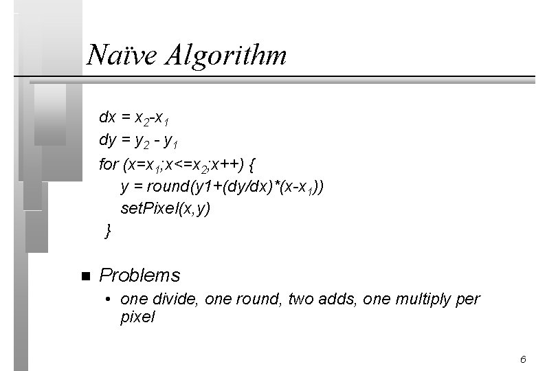Naïve Algorithm dx = x 2 -x 1 dy = y 2 - y