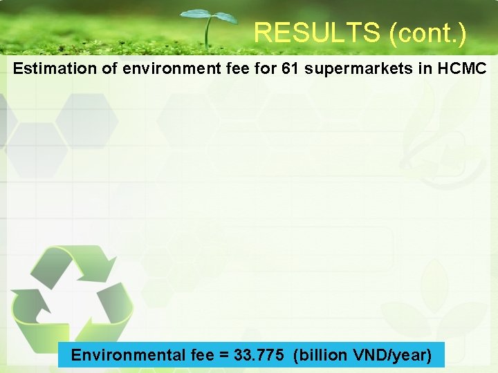RESULTS (cont. ) Estimation of environment fee for 61 supermarkets in HCMC Environmental fee