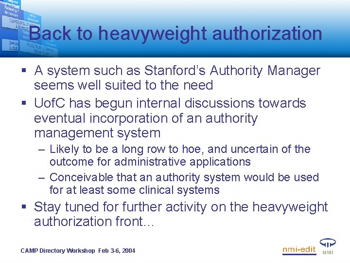 Back to heavyweight authorization § A system such as Stanford’s Authority Manager seems well